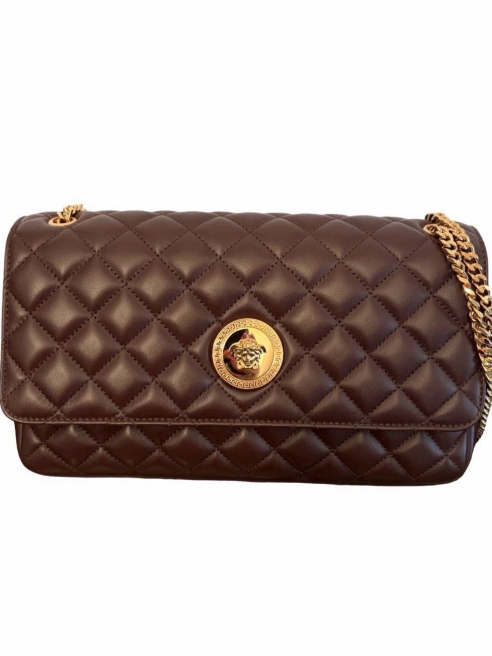 Versace La Medusa Brown Quilted Lambskin Leather Medium Crossbody Shoulder Bag - Picture 9 of 16
